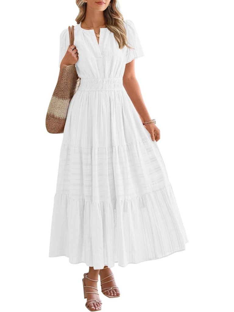 Women’s White Sleeveless Maxi Dress Summer Beach Sundress With Pockets